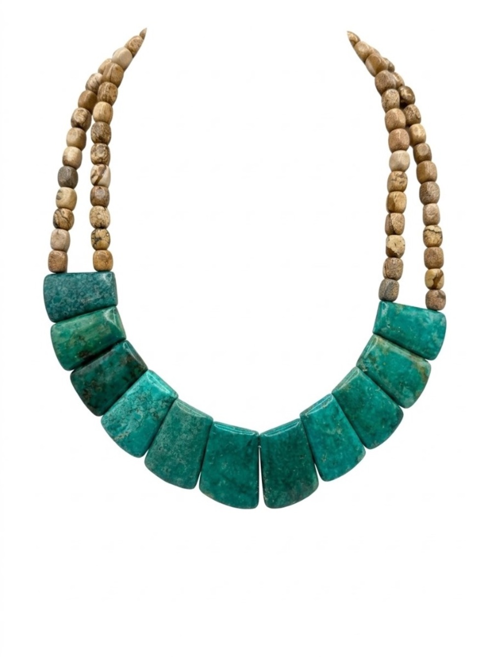 Chunky Turquoise Colored Chrysocolla & Picture Jasper Bib Necklace - Picture 2 of 4